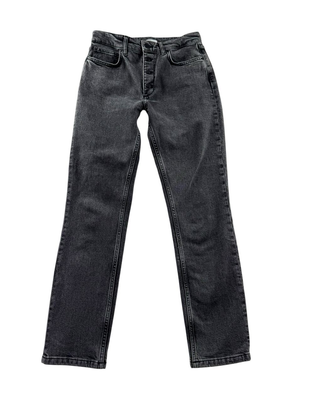 Anine Bing Frida Jeans 27 Washed Black High Rise Exposed Button Fly Slim Chic